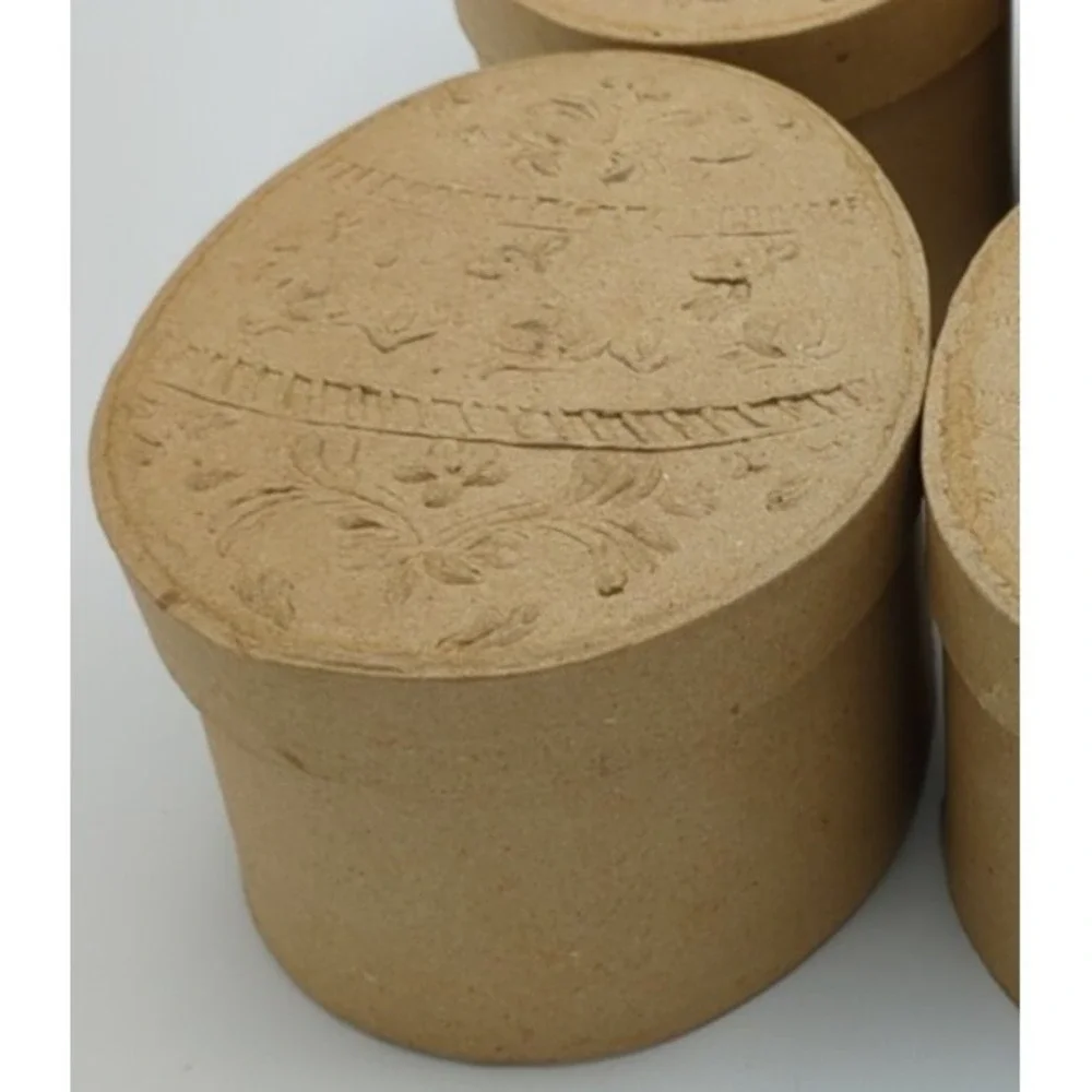 Vintage‎ y2K Brown Paperboard Boxes Easter Egg Shape Embossed Bunnies for Crafts